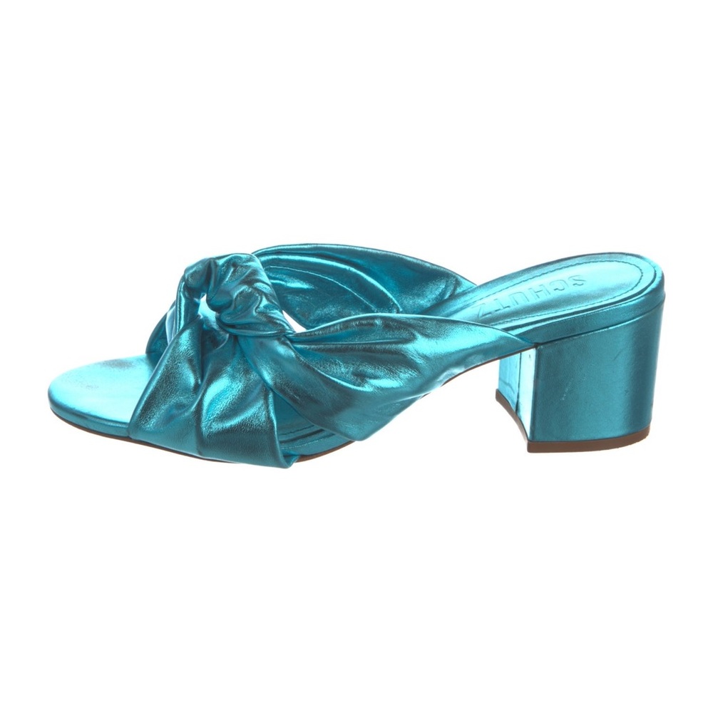 Schutz Leather Slides Blue & Metallic Multistrap